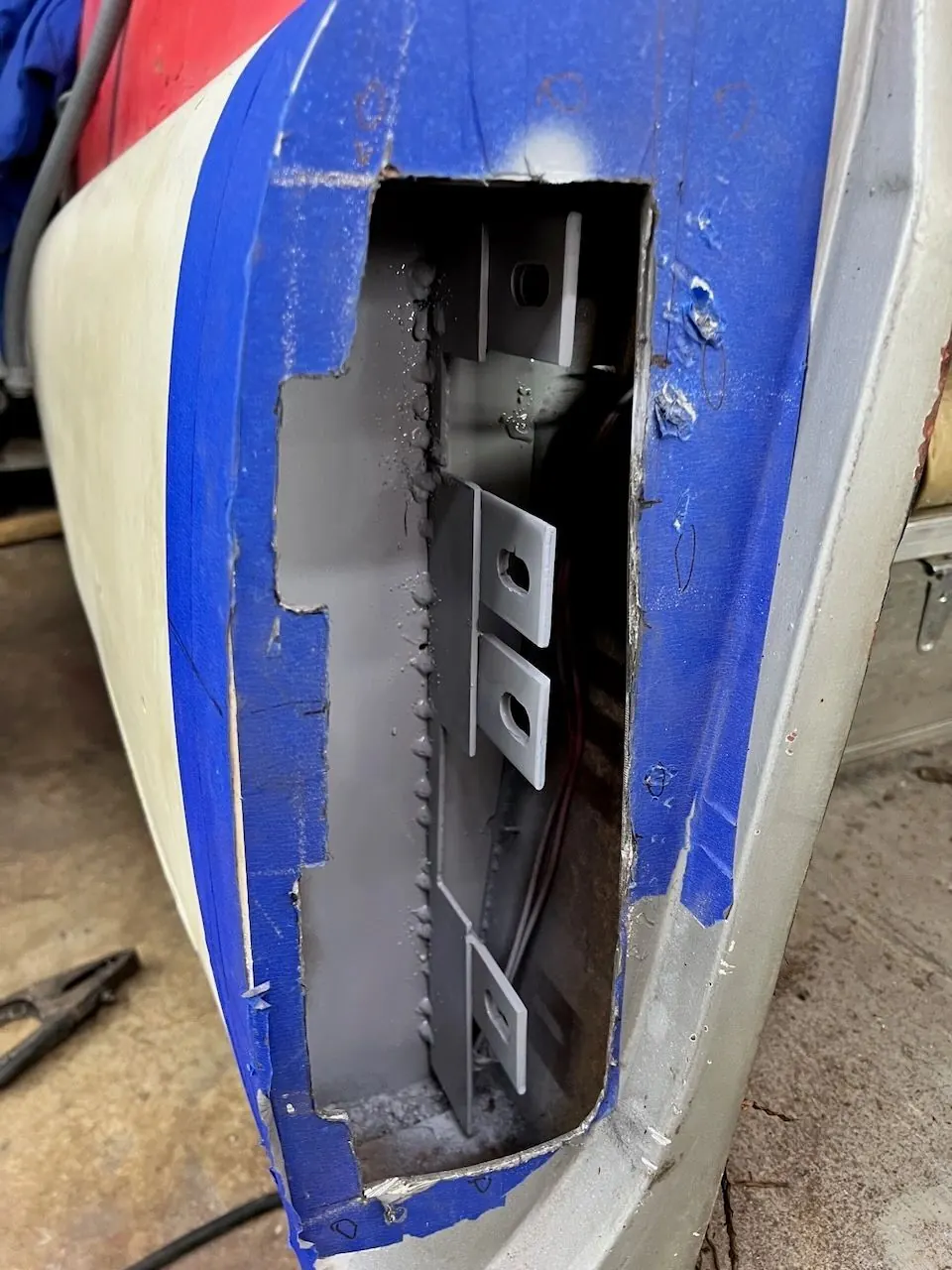 Inside the door frame, showing the steel structure