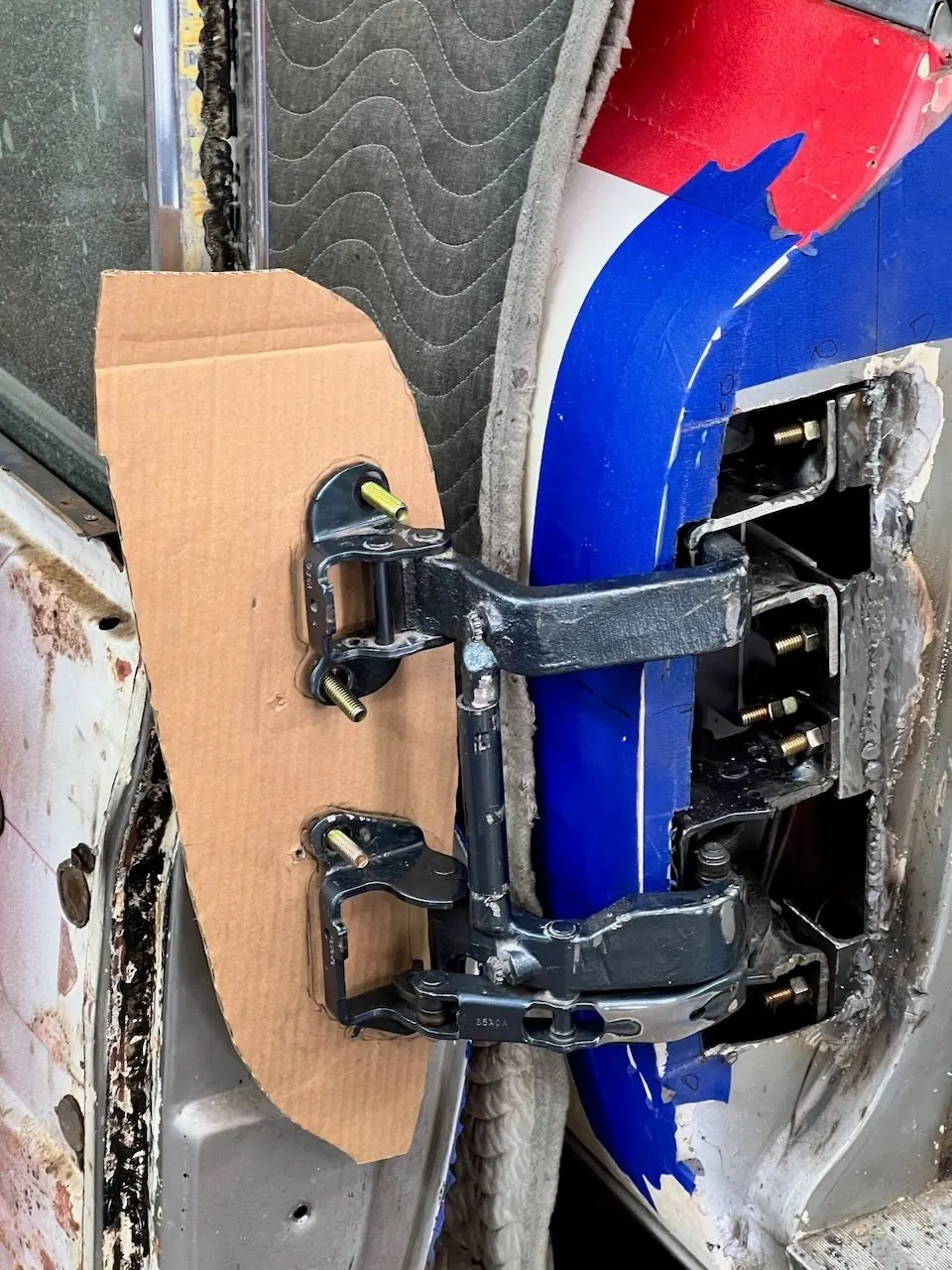 Mocking up the hinge pocket with cardboard