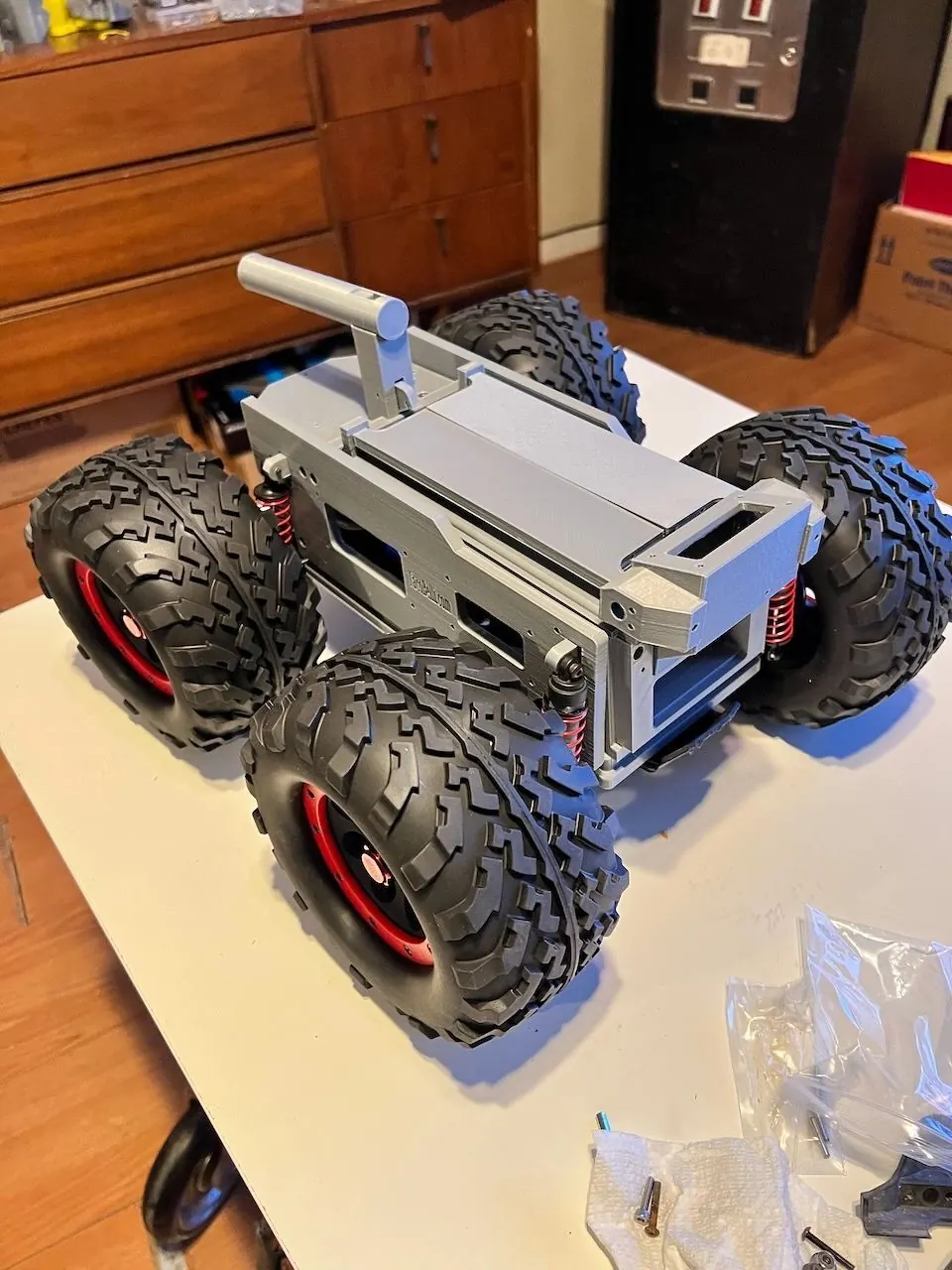 The RTV body test-fitted on the chassis
