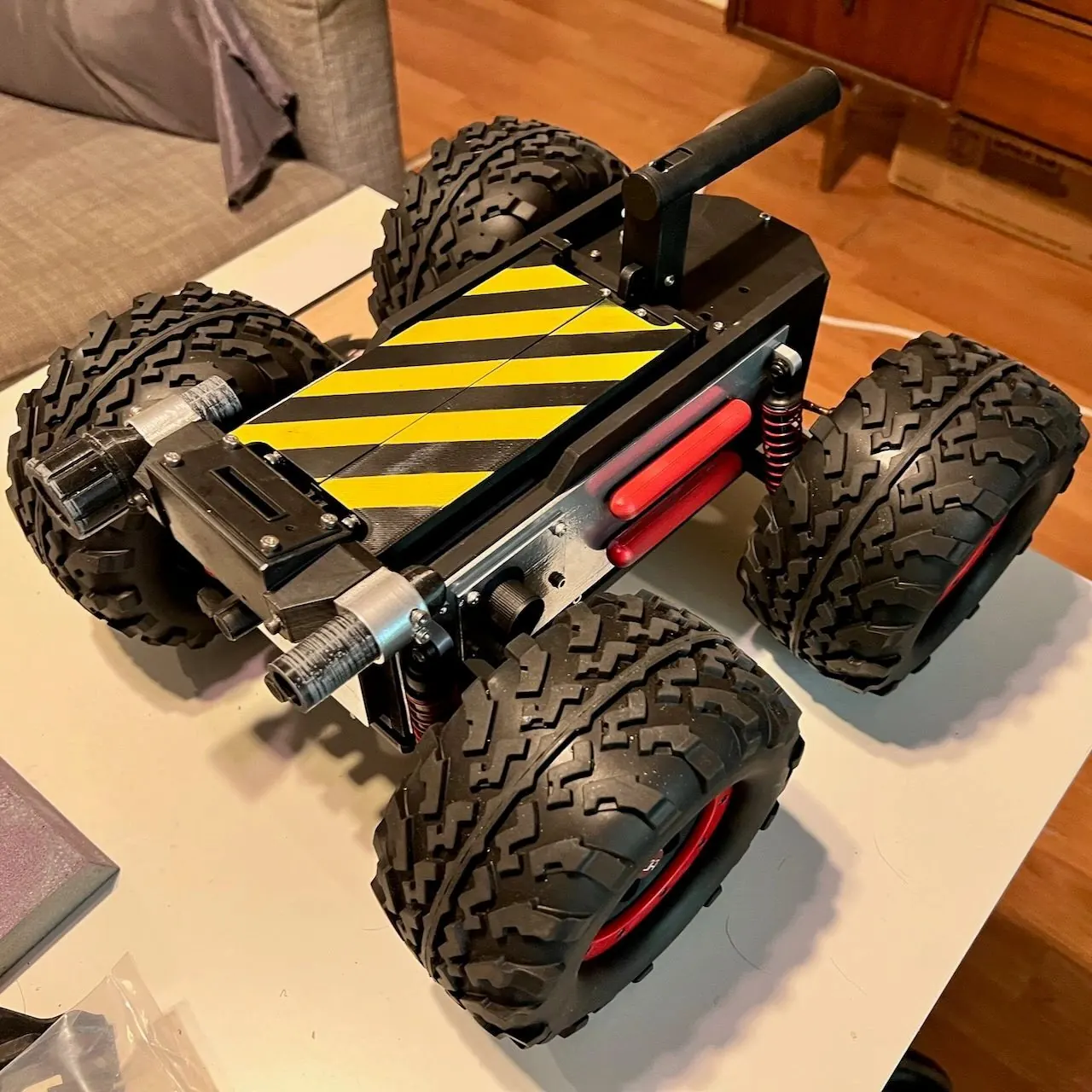 The finished RTV with hazard-striped trap doors